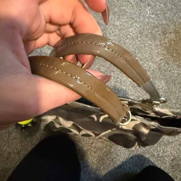 Coach Tote Bag Patchwork Leather Suede Gray Used purse Logo RARE - Picture 4 of 8